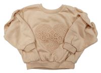 Pudrová oversize mikina s čipkovým srdiečkom a volánikmi Matalan