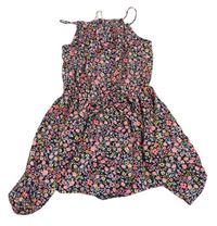 Tmavomodrý kvetovaný kraťasový overal so sukní zn. H&M