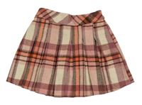 Ružovo-hnedo-smotanová kockovaná vlnená sukňa Matalan
