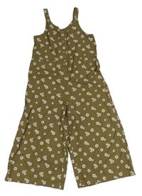 Khaki květovaný lněný culottes overal Nutmeg