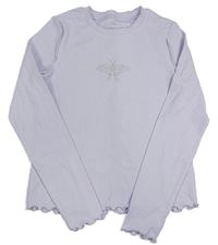 Lila rebrované crop tričko s motýlem z kamínků M&S