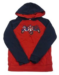 Červeno-tmavomodrá mikina so skútry a kapucňou Ben Sherman