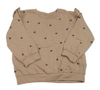 Hnědá mikina se srdíčky a volánky H&M