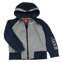 Sivo-tmavomodrá prepínaci mikina s logom a kapucňou zn. Nike Air