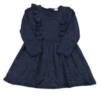 Tmavomodré trblietavé svetrové šaty s volánikmi H&M