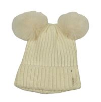 Krémová žebrovaná pletená čepice s bambulemi Primark