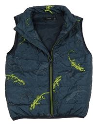 Tmavomodrá melírovaná šušťáková zateplená vesta s ještěrkami Name it