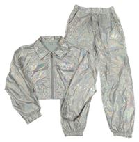 2set - Stříbrná metalická crop bunda + cargo kalhoty Shein