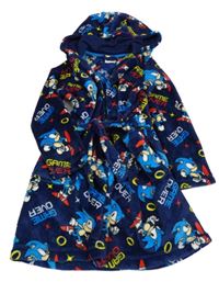 Tmavomodrý chlpatý župan so Sonicem a kapucňou Tu