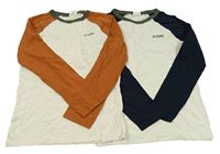 2x triko - béžovo-tmavomodré tričko s nápisem + béžovo-hnědé s nápisom Jonas Nielsen