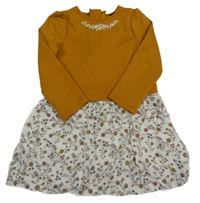 Medovo-smetanové teplákovo/plátěné šaty s květinami a zvířaty Sergent Major
