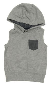 Sivá melírovaná tepláková vesta s vreckom a kapucňou Topomini