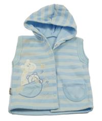Svetlomodrá pruhovaná tepláková prepínaci vesta so zvířaty a kapucňou
