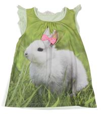 Zeleno-zelenkavé tričko s králikom s mašlou H&M