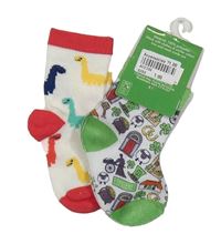 2x ponožky - smetanovo-červené s dinosaury + bílo-zelené s obrázky