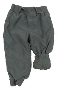 Tmavosivé šušťákové podšité cuff nohavice s úpletovým pasom C&A