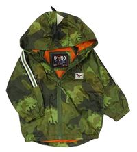 Khaki army šusťáková jarní bunda s dinosaury a ostny a kapucí Next