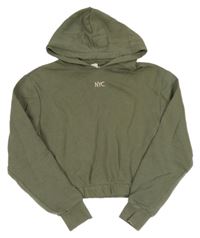 Khaki crop mikina s výšivkou a kapucňou zn. H&M