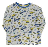 Bílo-modré pyžamové triko s bagry kids