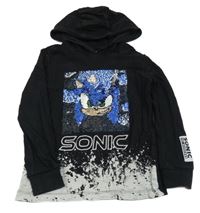 Černé triko se Sonicem z flitrů a kapucí Next