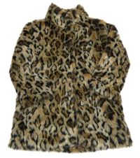 Hnědo-černá kožešinová podšitá leopardí bunda Next