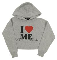 Sivá melírovaná crop mikina s nápisom a kapucňou New Look
