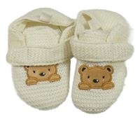 Nové - smetanové pletené bačkory s medvědy vel. 22