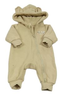 Béžová tepláková kombinéza s nápisom a kapucňou