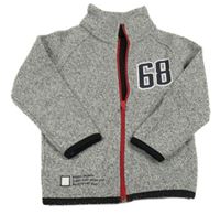 Šedá melírovaná propínací pletená mikina s číslem 