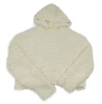 Smetanový chlupatý crop svetr s kapucí H&M