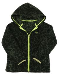 Tmavozelená vzorovaná plyšová propínací mikina s kapucí 