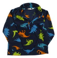 Tmavomodrá fleecová funkčná mikina s farebnymi dinosaurami Mountain Warehouse