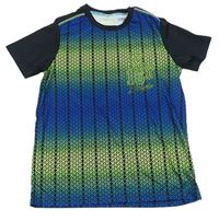 Čierno-modro-zelené vzorované športové tričko s číslom Manguun