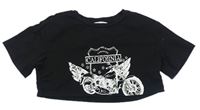 Čierne crop tričko s motorkou Shein