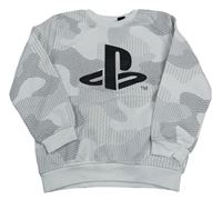 Bílo-šedá vzorovaná army mikina - Play Station
