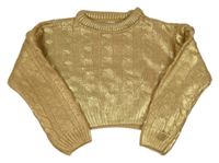 Zlatý trblietavý vzorovaný crop sveter Zara