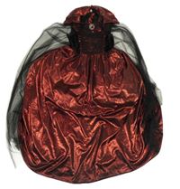 Kostým - Černo-červené třpytivé šaty s tylovými prvky a broží - upír 