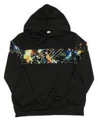 Čierno-farebná mikina s farebným pruhom a kapucňou Shein