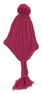 Růžová třpytivá čepice s copánky a bambulí 