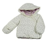 Biela šušťáková zateplená bunda s kočičkami a kapucňou Orchestra