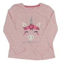 Světlerůžové melírované triko s jednorožcem Primark