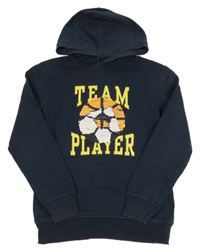 Tmavomodrá mikina s loptou a nápisom a kapucňou H&M