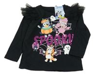 Nové - Černé triko s pejsky a tylovými volánky - Bluey Nutmeg