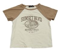 Smetanovo-hnědé crop tričko s potiskem New Look