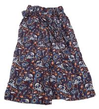 Tmavomodro-vínové trblietavé vzorované nohavice s opaskom C&A