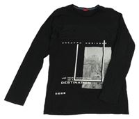 Černé triko s nápisy a potiskem a síťovinou S. Oliver