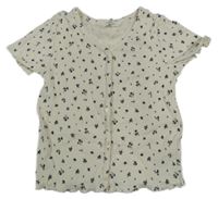 Smetanovo-sivé rebrované kvetované tričko H&M