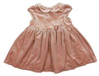 Ružové zamatové šaty s mašlou a golierikom H&M