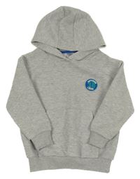 Svetlosivá rebrovaná mikina s nášivkou a kapucňou