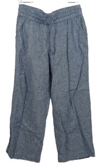 Dámské tmavomodré proužkované lněné culottes kalhoty H&M